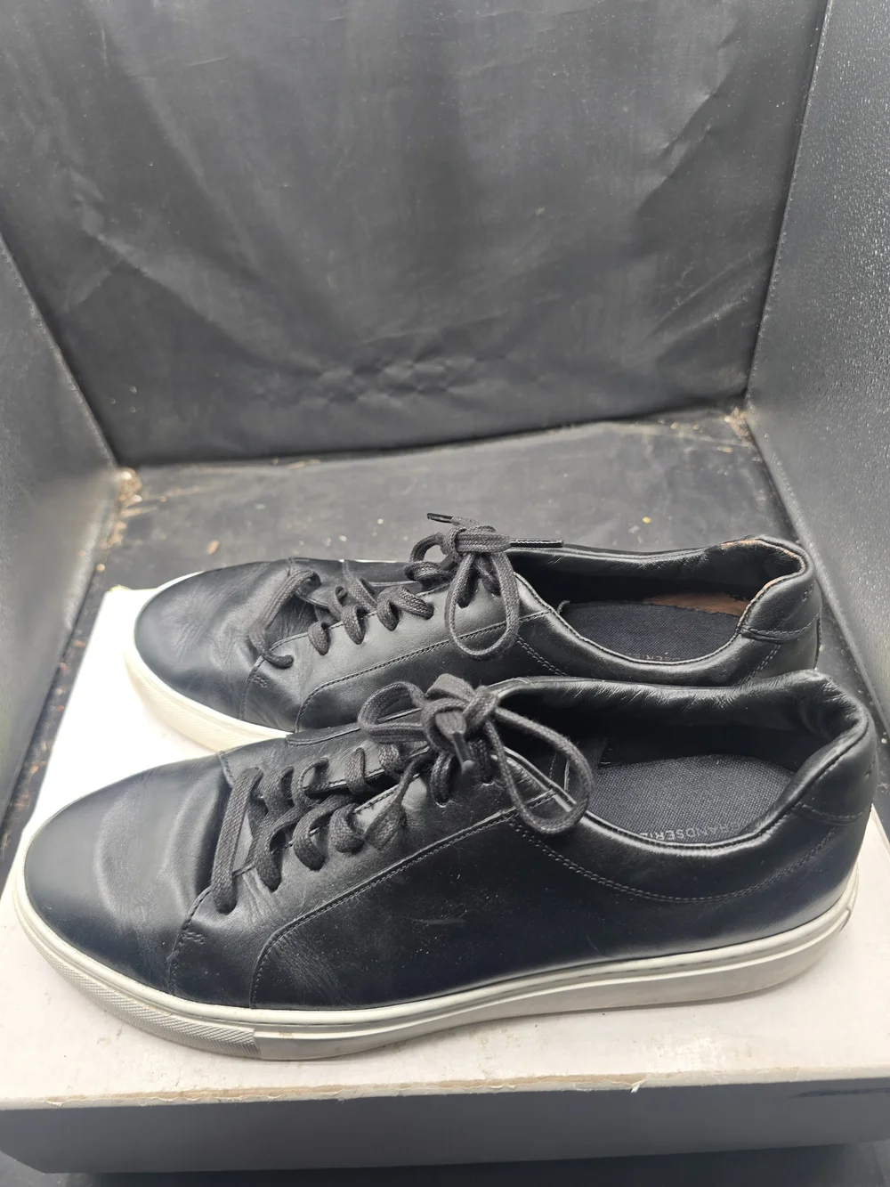 Cole‎ Haan Black Leather Low-Top Slip-On Sneakers with White Sole